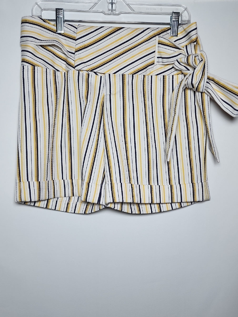 ALVIN VALLEY | Striped Tie-Waist High-Rise Shorts - Yellow, Navy & Cream